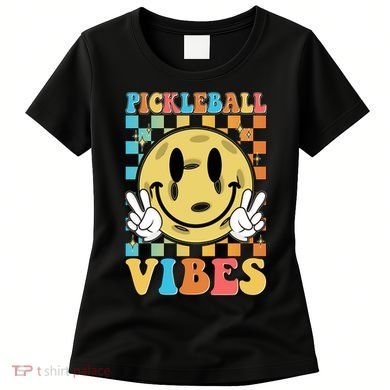 Retro Smiley Emoji Pickleball Vibes Women's T-Shirt