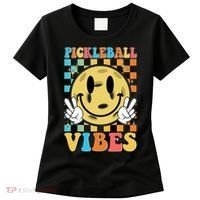 Retro Smiley Emoji Pickleball Vibes Women's T-Shirt thumb 0