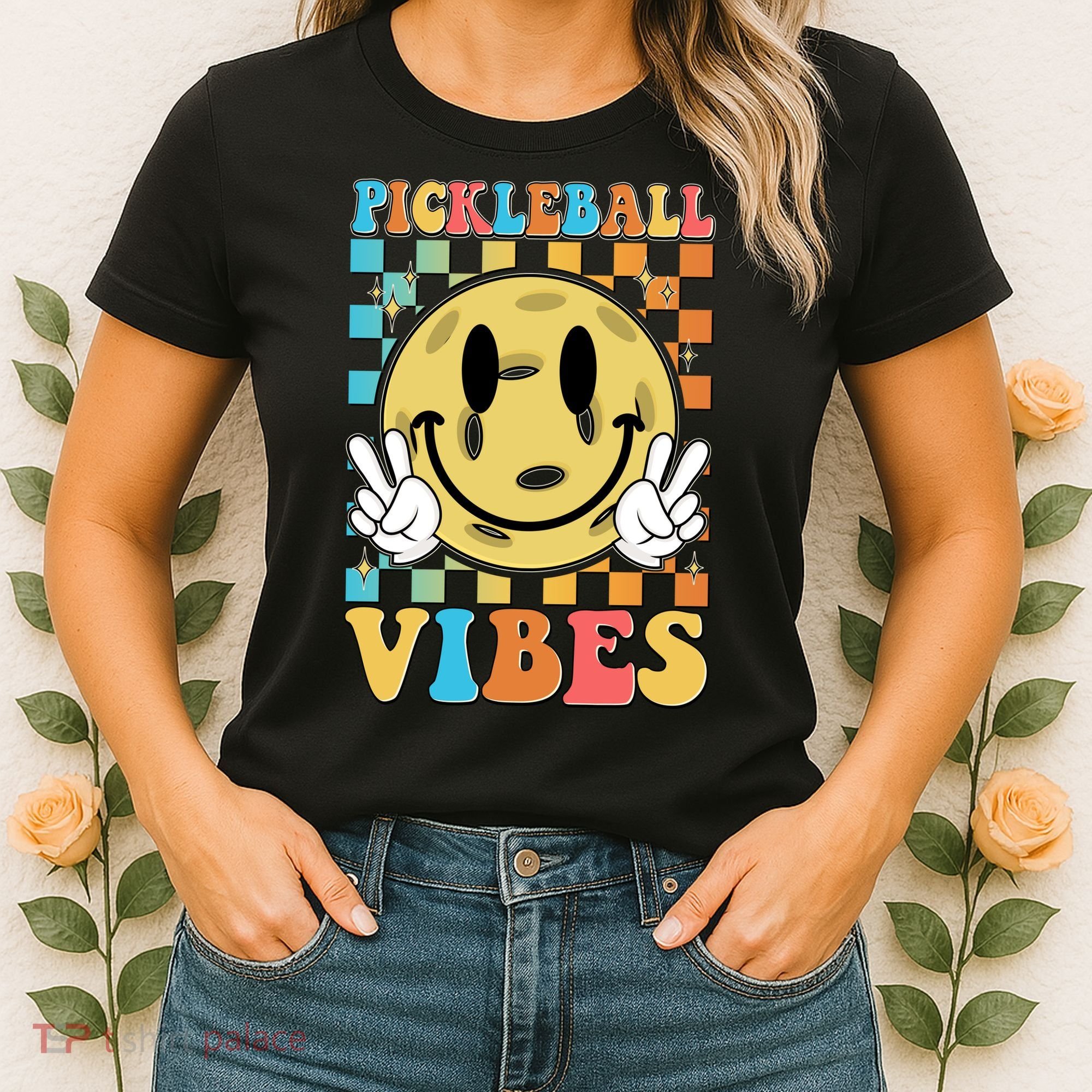 Retro Smiley Emoji Pickleball Vibes Women's T-Shirt