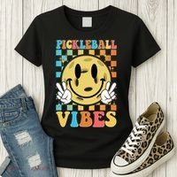 Retro Smiley Emoji Pickleball Vibes Women's T-Shirt thumb 3