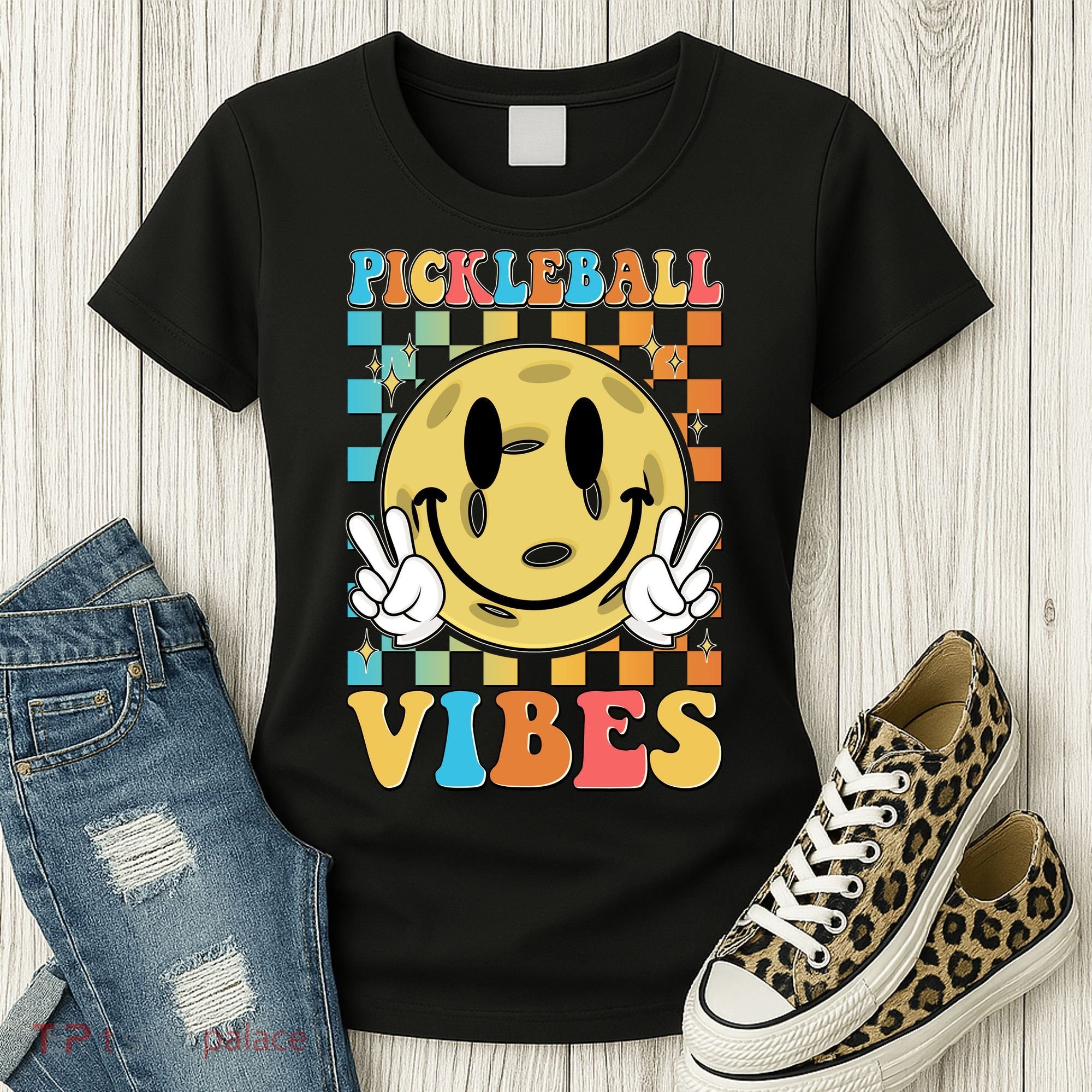 Retro Smiley Emoji Pickleball Vibes Women's T-Shirt