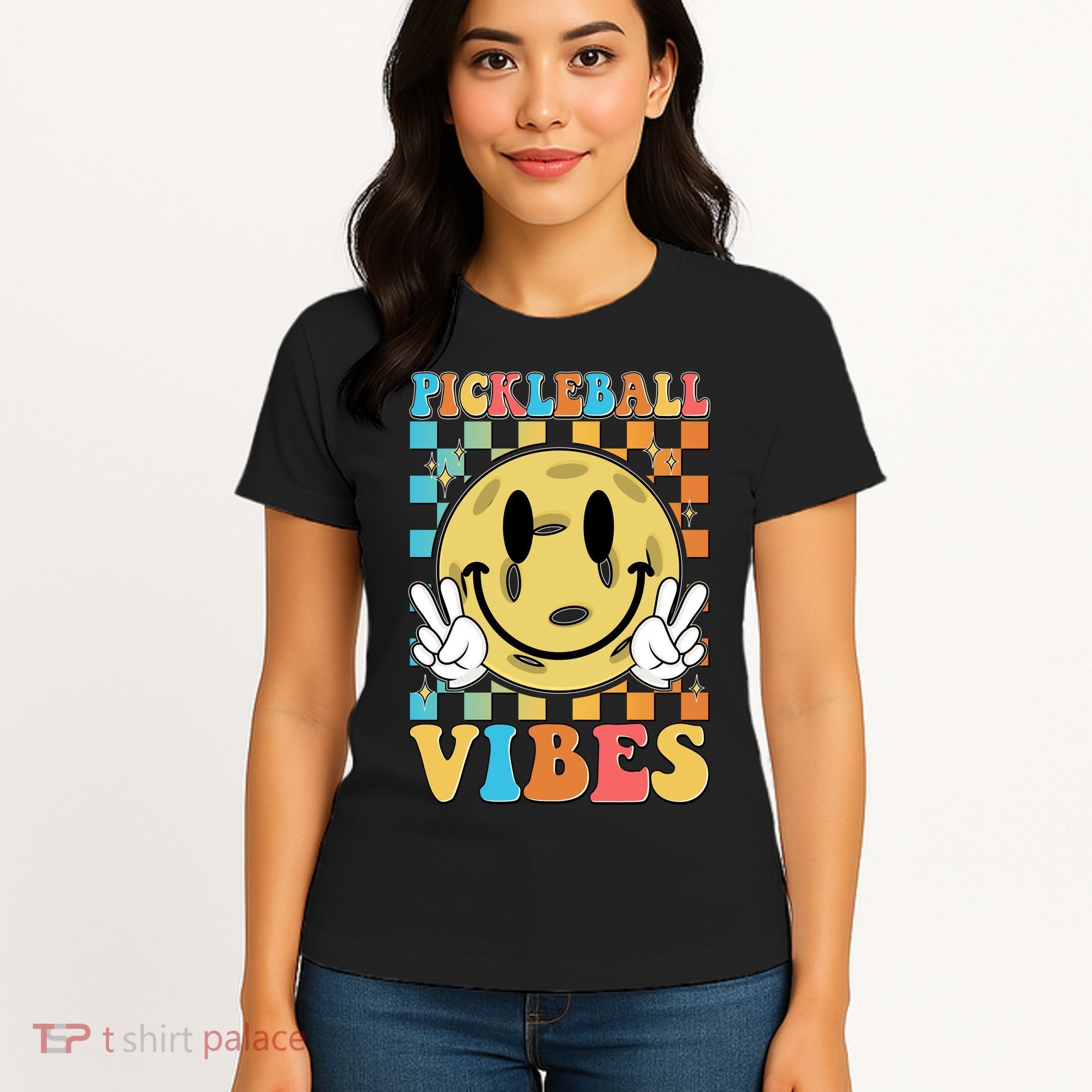 Retro Smiley Emoji Pickleball Vibes Women's T-Shirt