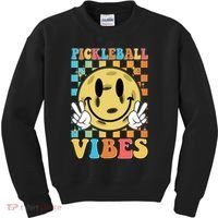 Retro Smiley Emoji Pickleball Vibes Kids Sweatshirt thumb 0
