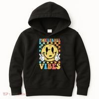 Retro Smiley Emoji Pickleball Vibes Kids Hoodie thumb 0