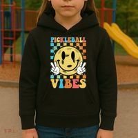 Retro Smiley Emoji Pickleball Vibes Kids Hoodie thumb 3