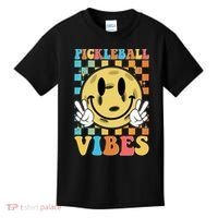 Retro Smiley Emoji Pickleball Vibes Kids T-Shirt thumb 0