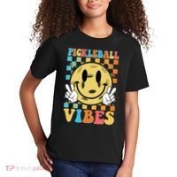 Retro Smiley Emoji Pickleball Vibes Kids T-Shirt thumb 2