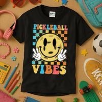 Retro Smiley Emoji Pickleball Vibes Kids T-Shirt thumb 3