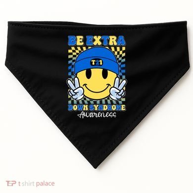 Retro Smiley Emoji Be Extra Down Syndrome Awareness USA-Made Doggie Bandana