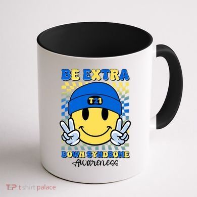 Retro Smiley Emoji Be Extra Down Syndrome Awareness Coffee Mug back