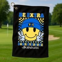 Retro Smiley Emoji Be Extra Down Syndrome Awareness Golf Towel thumb 1