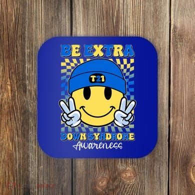 Retro Smiley Emoji Be Extra Down Syndrome Awareness Coaster