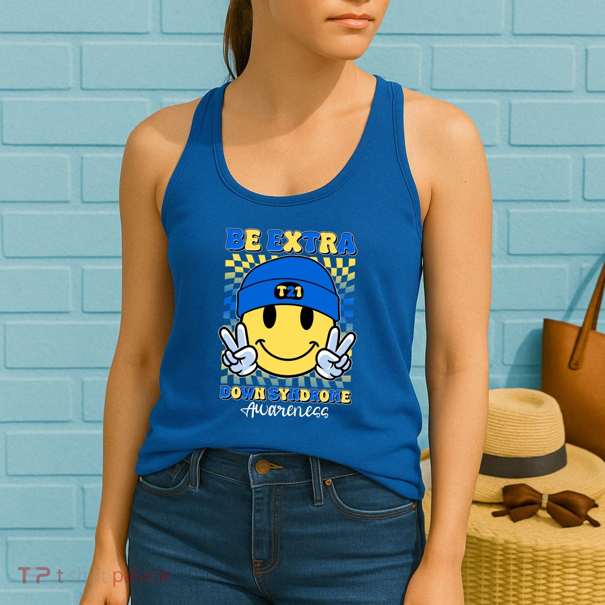 Retro Smiley Emoji Be Extra Down Syndrome Awareness Women's Tank Top