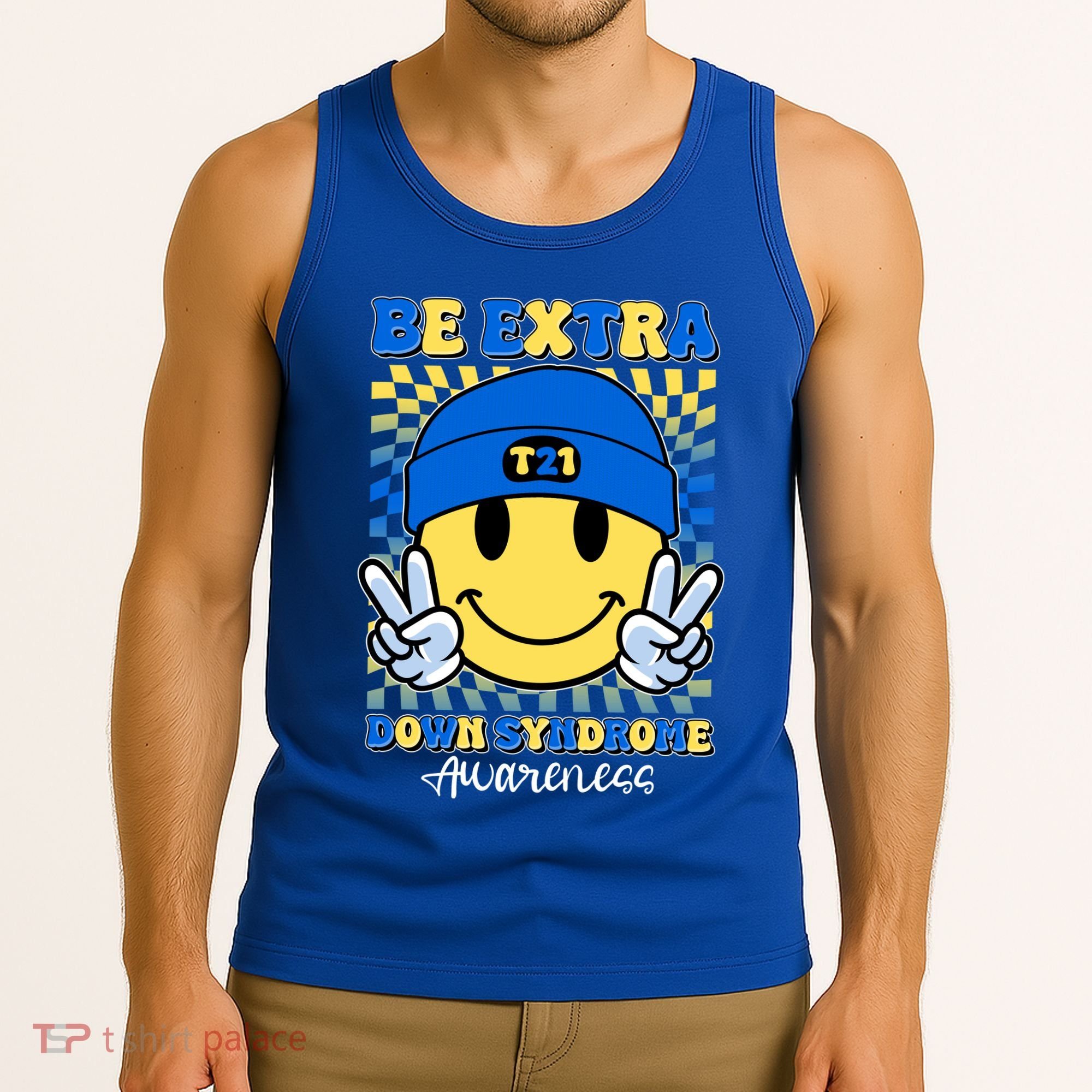 Retro Smiley Emoji Be Extra Down Syndrome Awareness Tank Top
