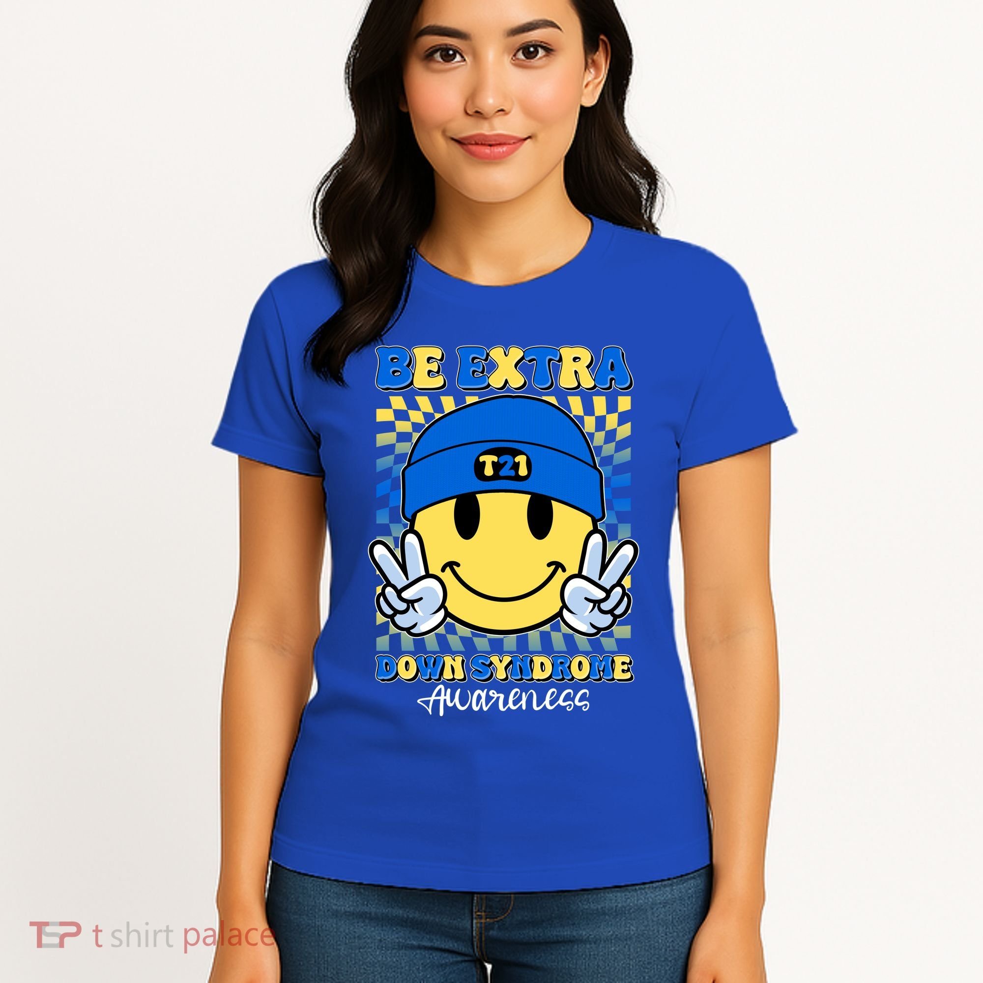 Retro Smiley Emoji Be Extra Down Syndrome Awareness Women's T-Shirt