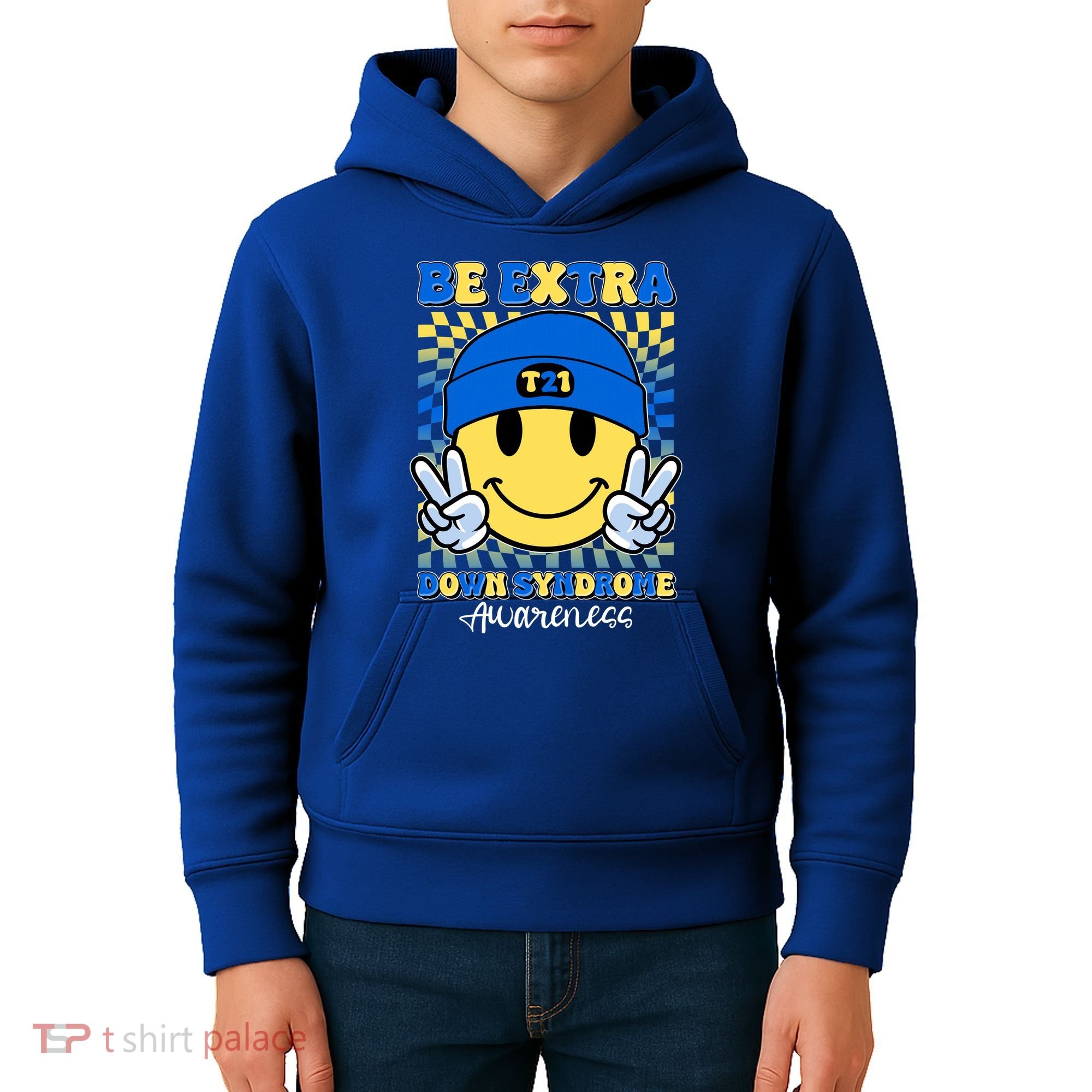 Retro Smiley Emoji Be Extra Down Syndrome Awareness Kids Hoodie