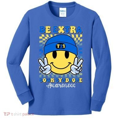 Retro Smiley Emoji Be Extra Down Syndrome Awareness Kids Long Sleeve Shirt