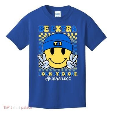 Retro Smiley Emoji Be Extra Down Syndrome Awareness Kids T-Shirt
