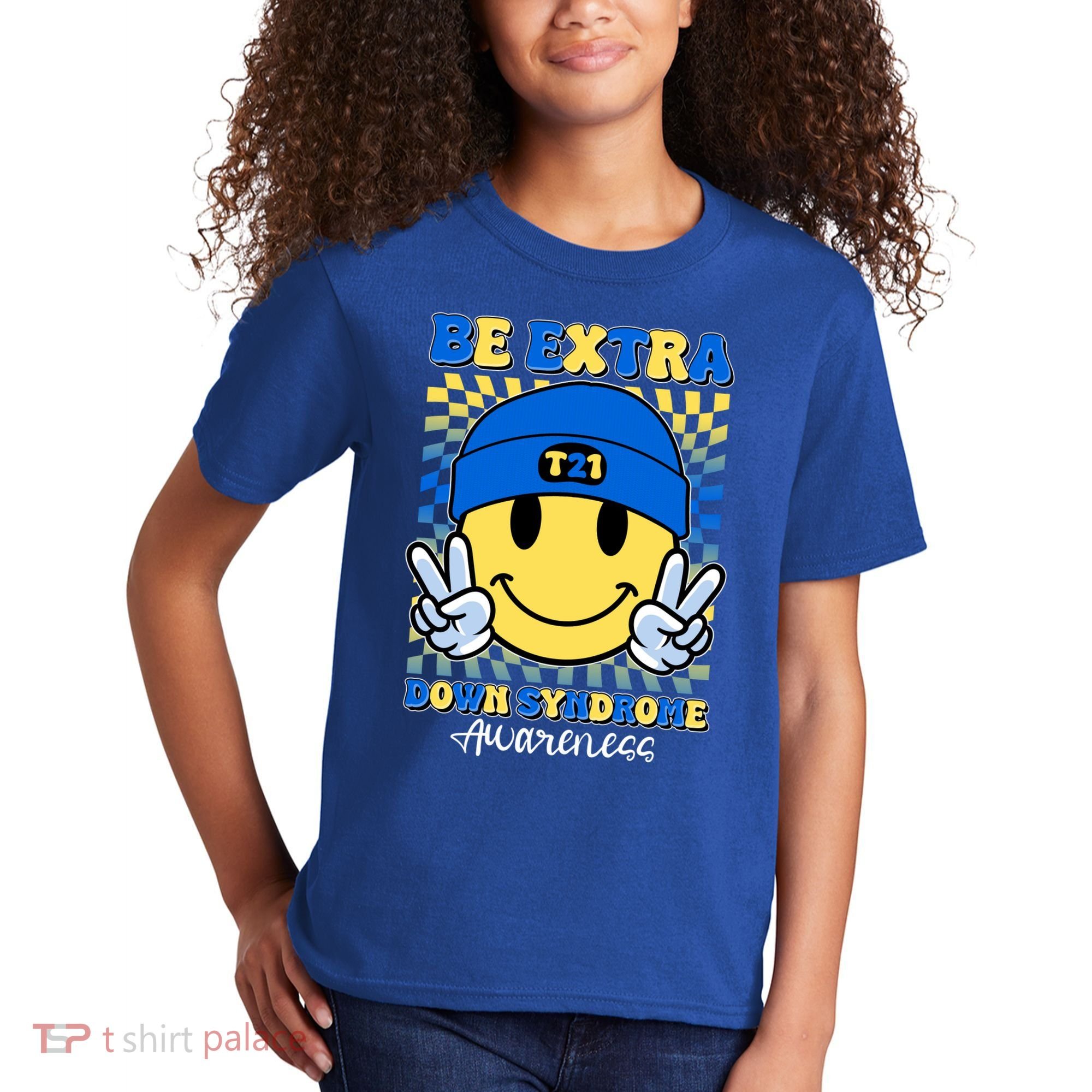 Retro Smiley Emoji Be Extra Down Syndrome Awareness Kids T-Shirt