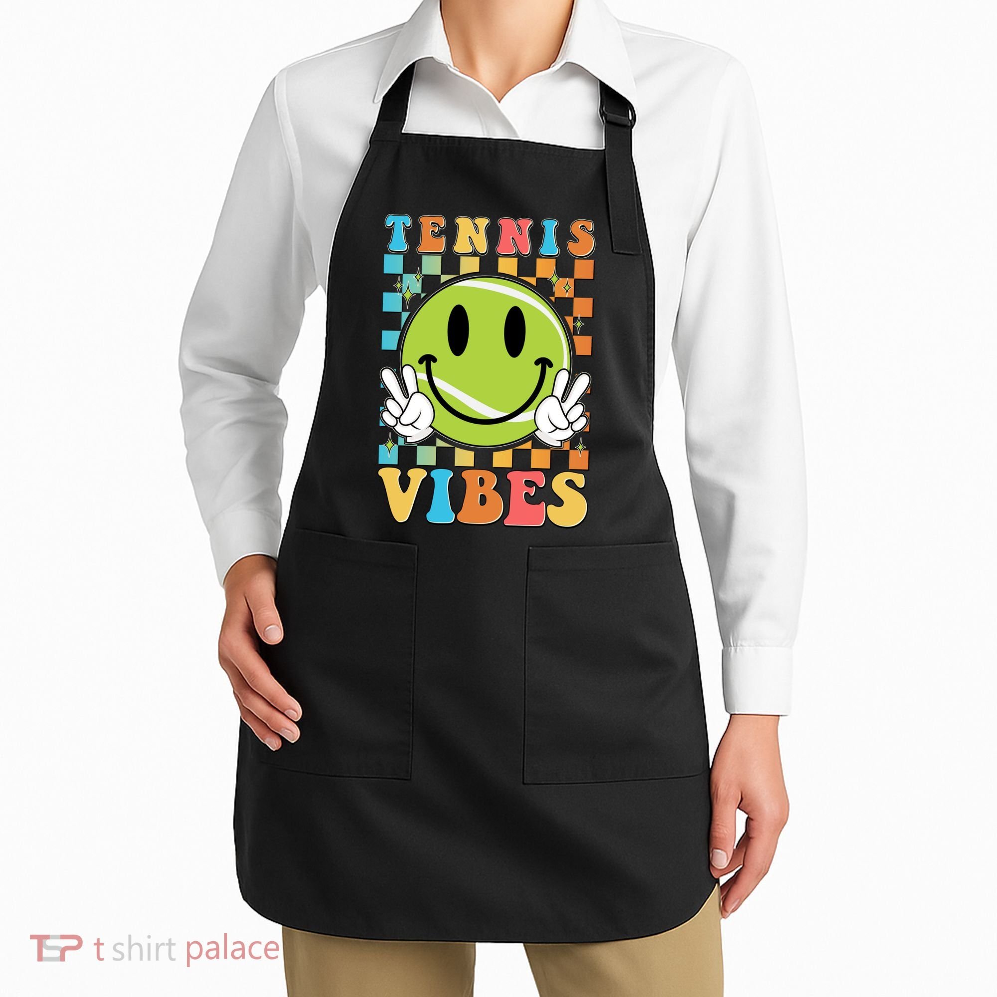Retro Smiley Emoji Tennis Vibes Apron