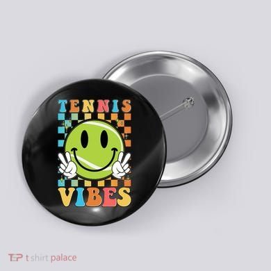 Retro Smiley Emoji Tennis Vibes Button