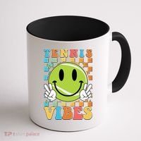 Retro Smiley Emoji Tennis Vibes Coffee Mug thumb 1