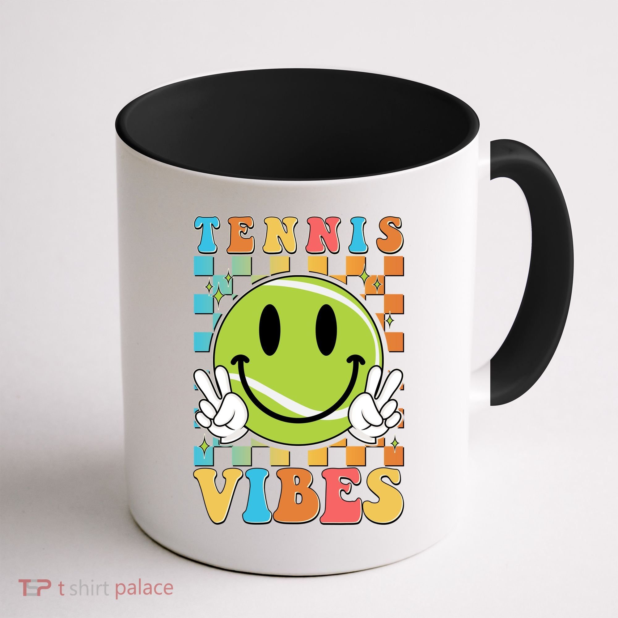 Retro Smiley Emoji Tennis Vibes Coffee Mug