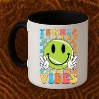 Retro Smiley Emoji Tennis Vibes Coffee Mug thumb 2