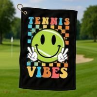 Retro Smiley Emoji Tennis Vibes Golf Towel thumb 1