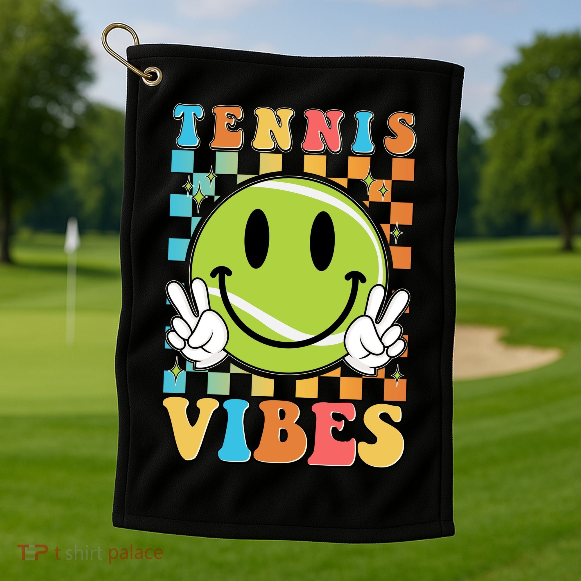 Retro Smiley Emoji Tennis Vibes Golf Towel