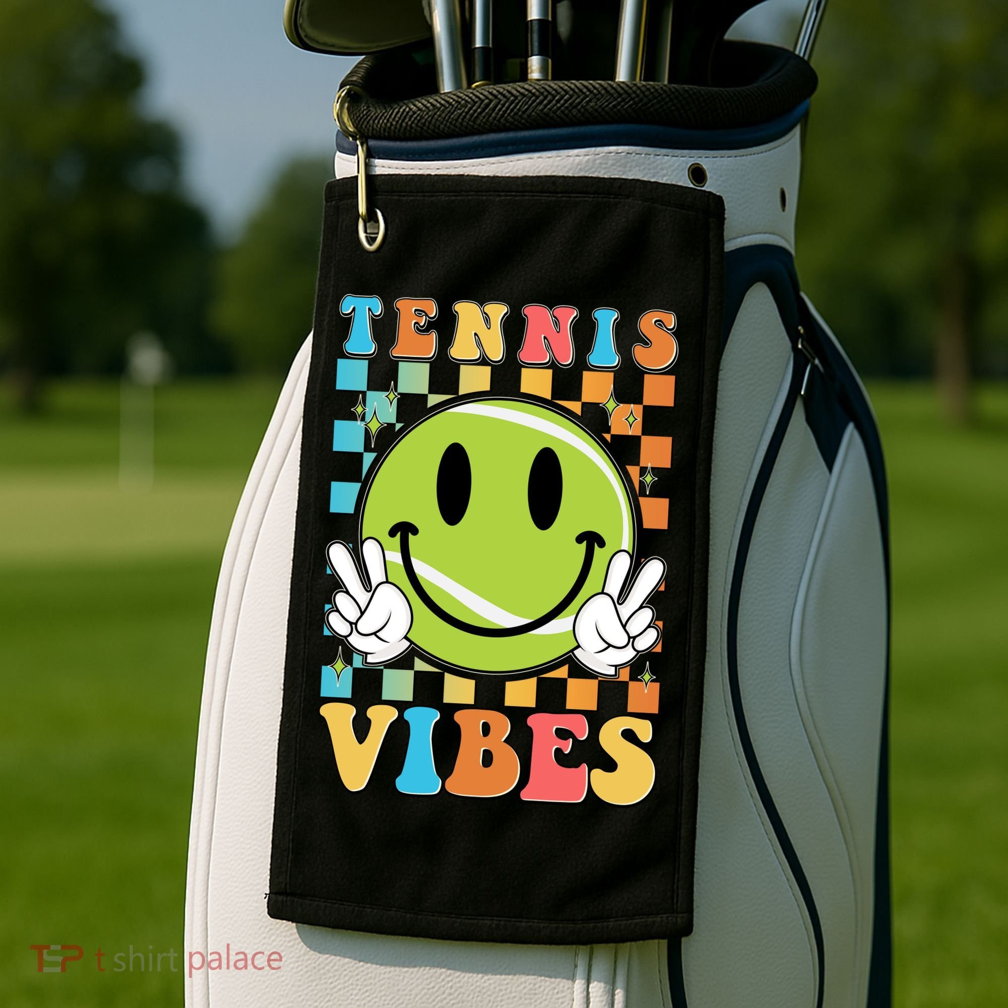 Retro Smiley Emoji Tennis Vibes Golf Towel