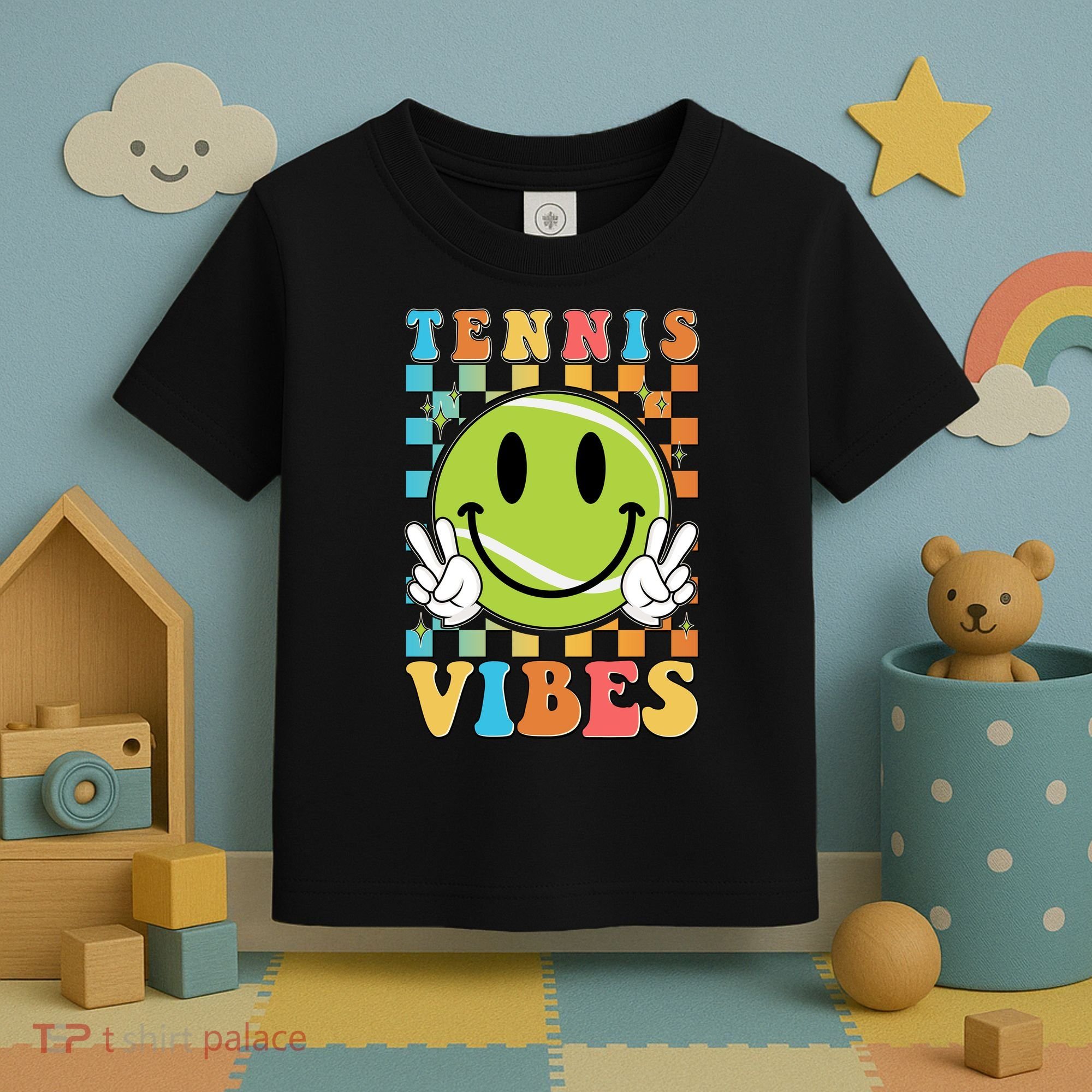 Retro Smiley Emoji Tennis Vibes Toddler T-Shirt