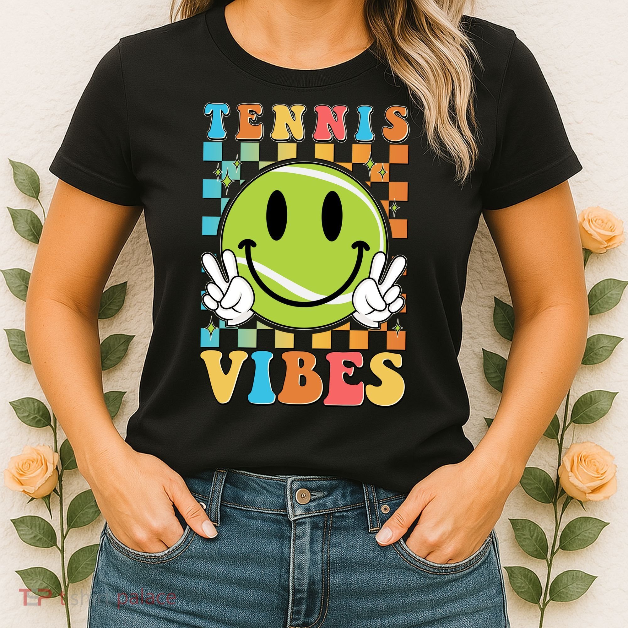 Retro Smiley Emoji Tennis Vibes Women's T-Shirt
