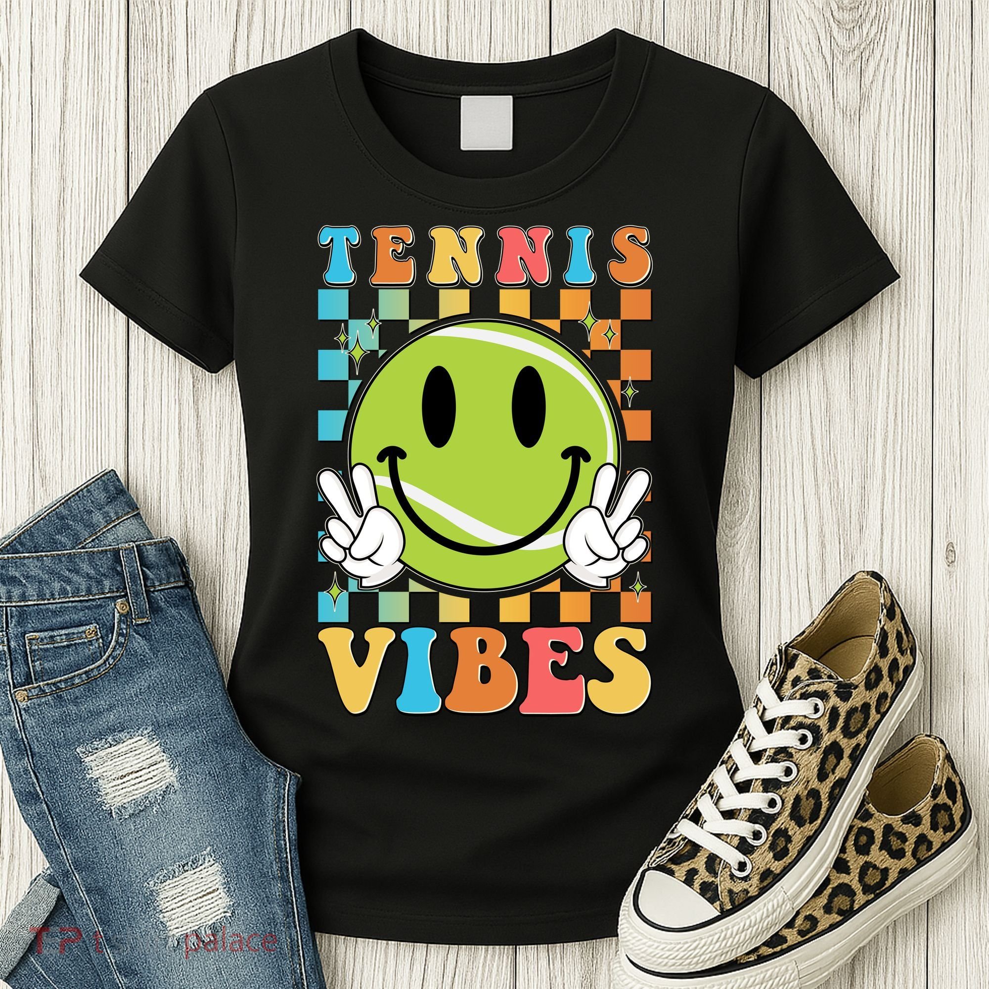 Retro Smiley Emoji Tennis Vibes Women's T-Shirt