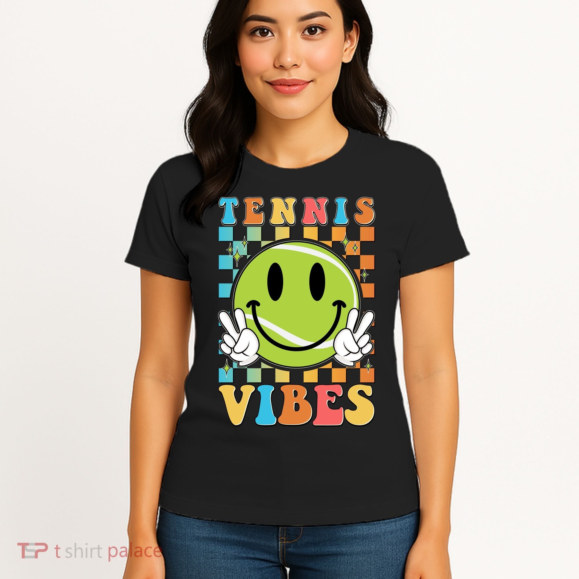 Retro Smiley Emoji Tennis Vibes Women's T-Shirt