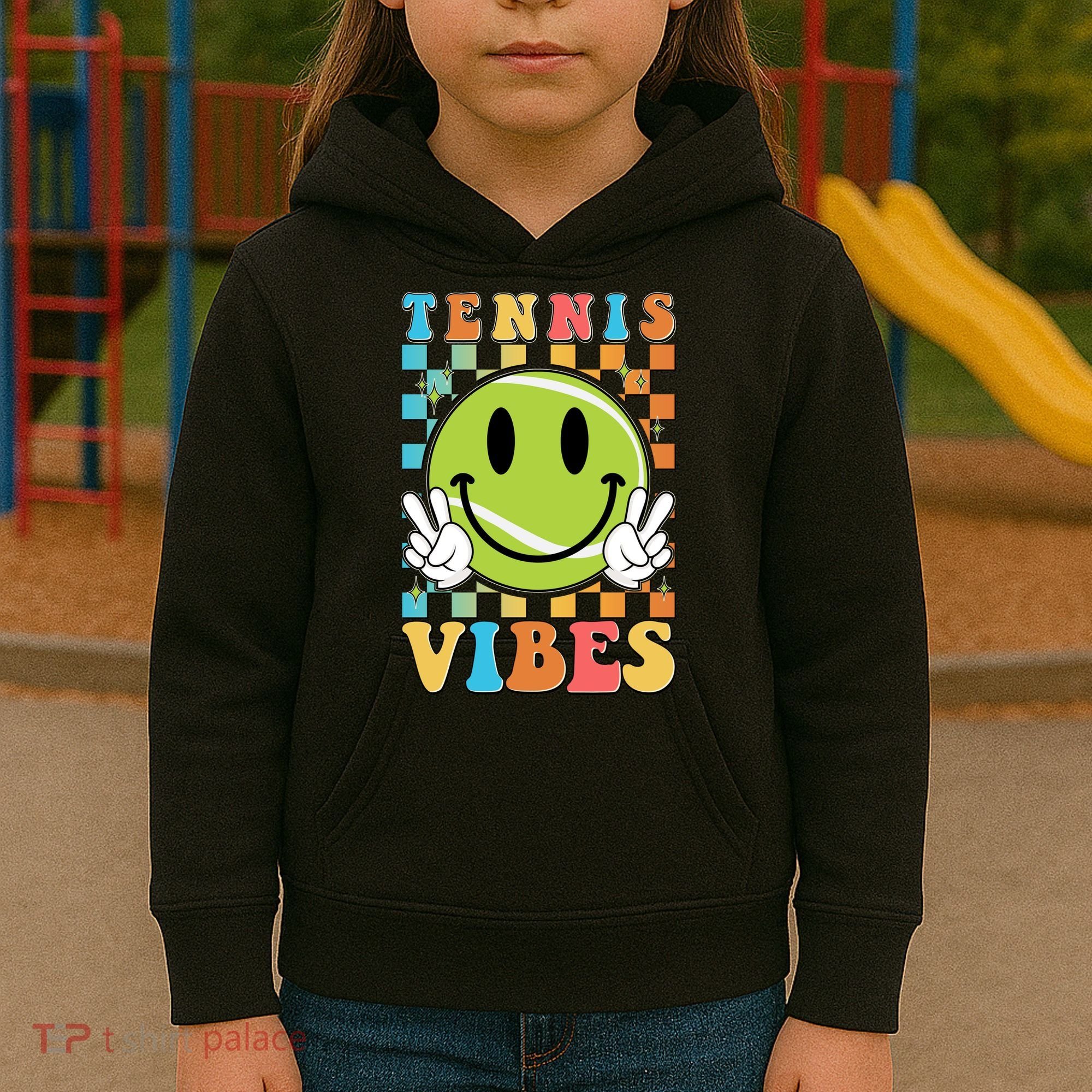 Retro Smiley Emoji Tennis Vibes Kids Hoodie