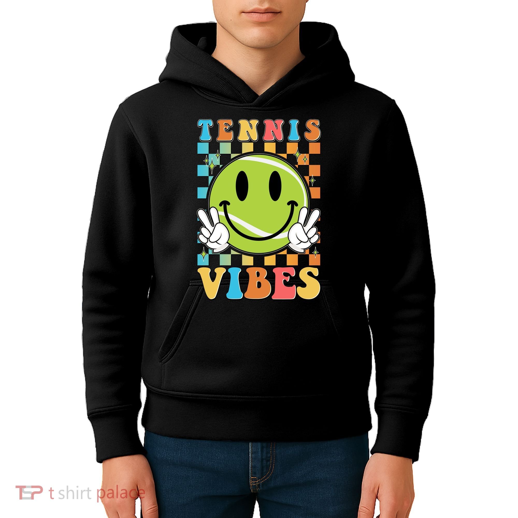 Retro Smiley Emoji Tennis Vibes Kids Hoodie