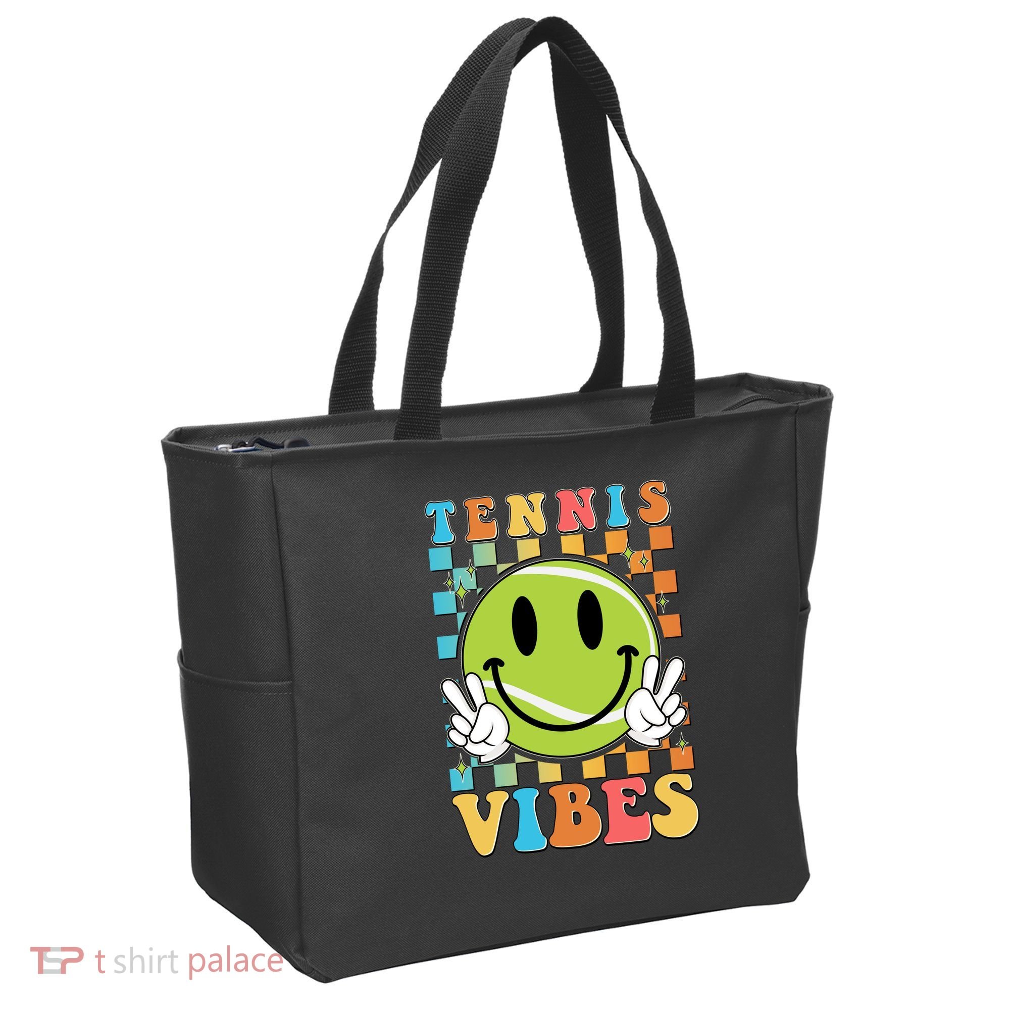 Retro Smiley Emoji Tennis Vibes Tote Bag
