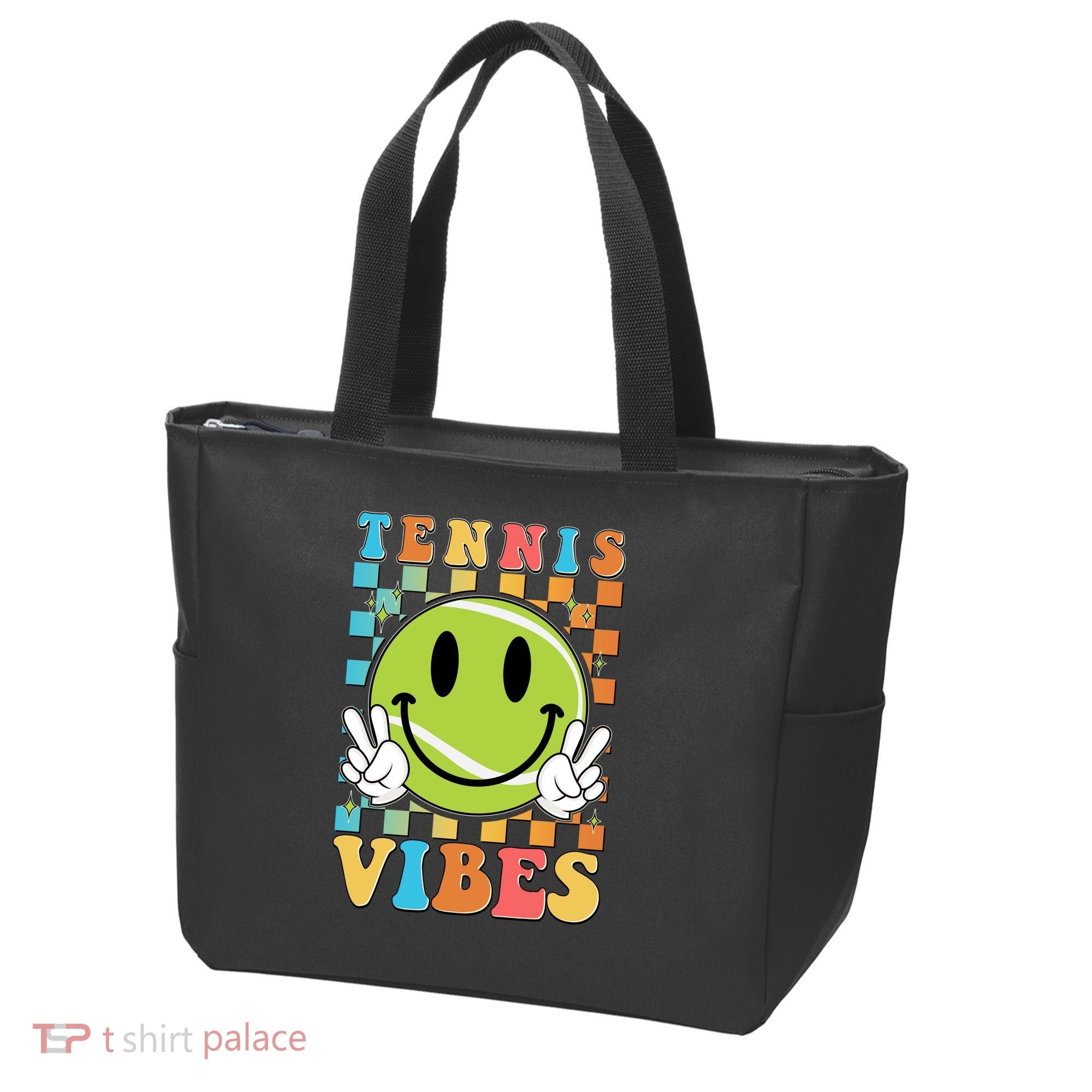 Retro Smiley Emoji Tennis Vibes Tote Bag