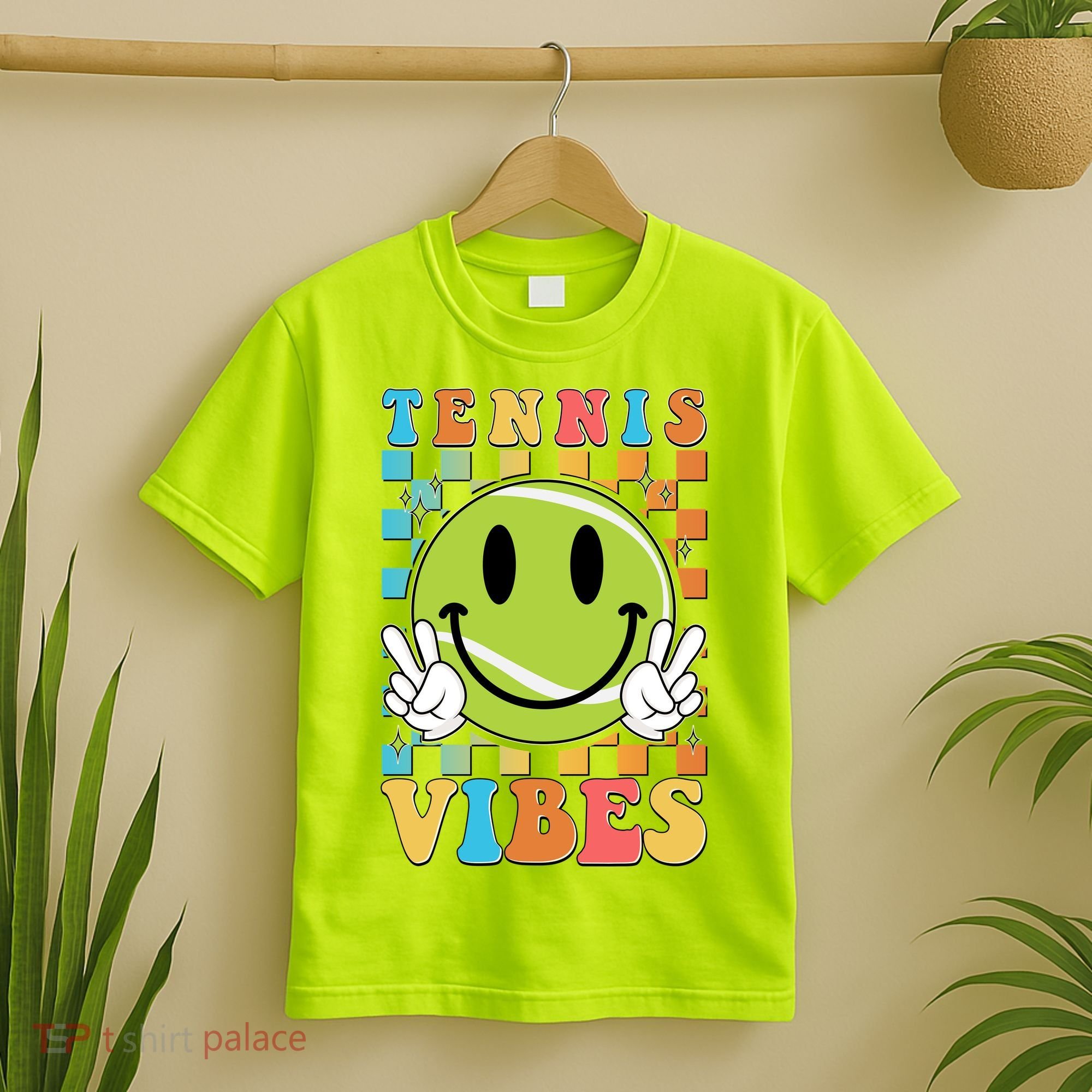 Retro Smiley Emoji Tennis Vibes T-Shirt