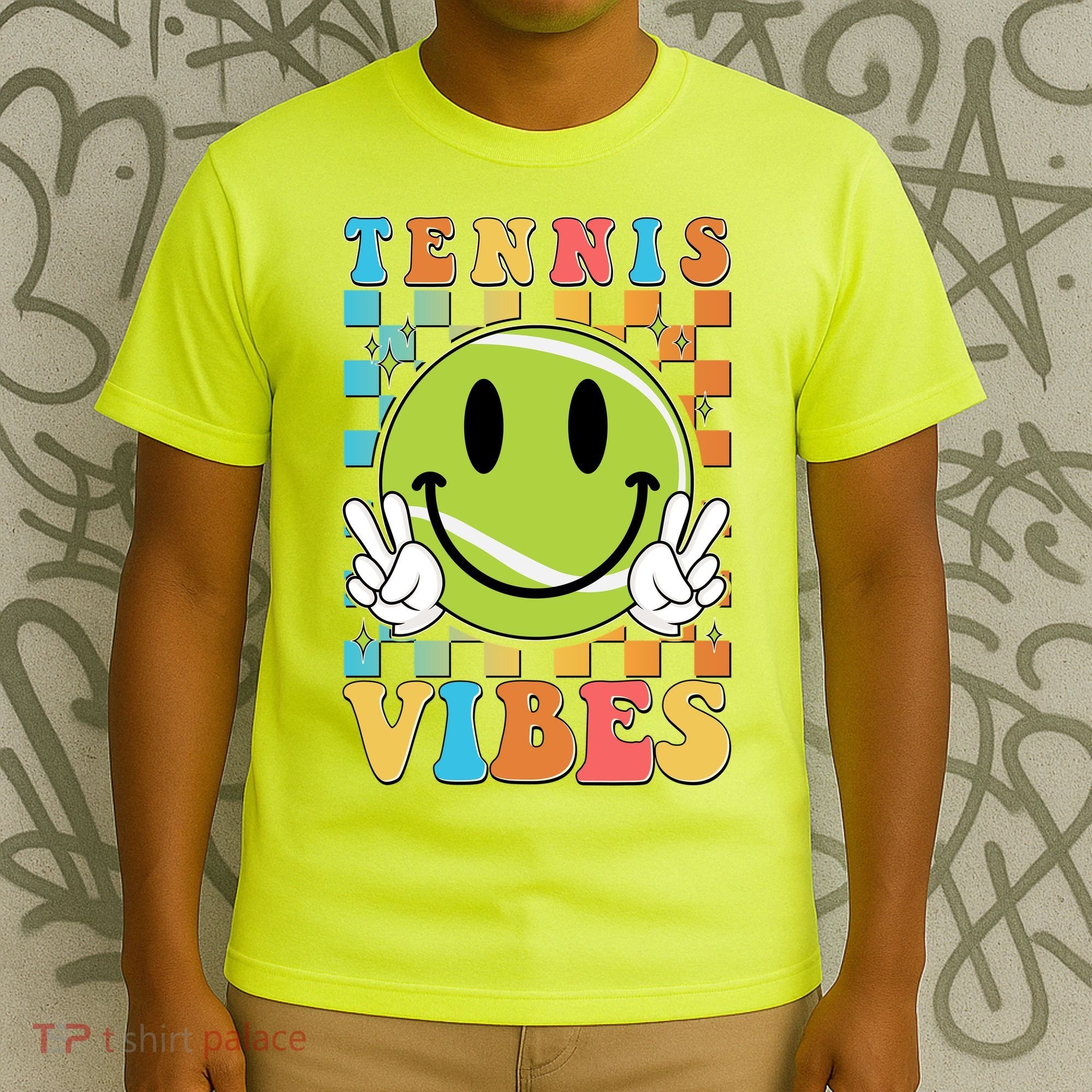 Retro Smiley Emoji Tennis Vibes T-Shirt