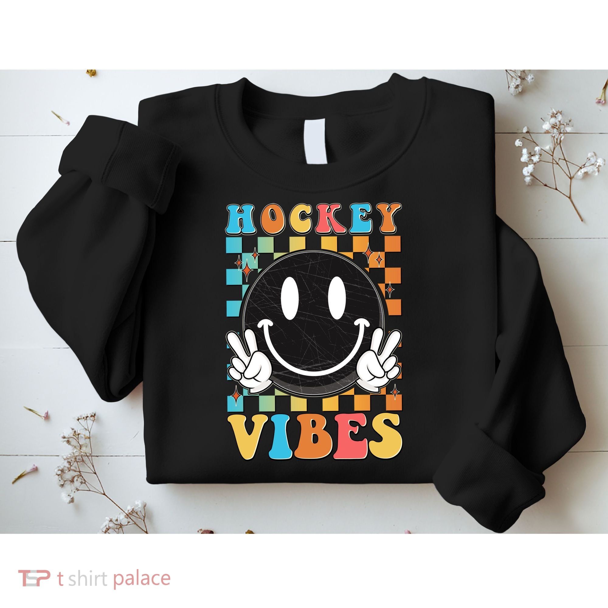 Retro Smiley Emoji Hockey Vibes Sweatshirt