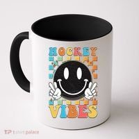 Retro Smiley Emoji Hockey Vibes Coffee Mug thumb 0