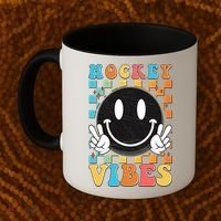 Retro Smiley Emoji Hockey Vibes Coffee Mug thumb 2
