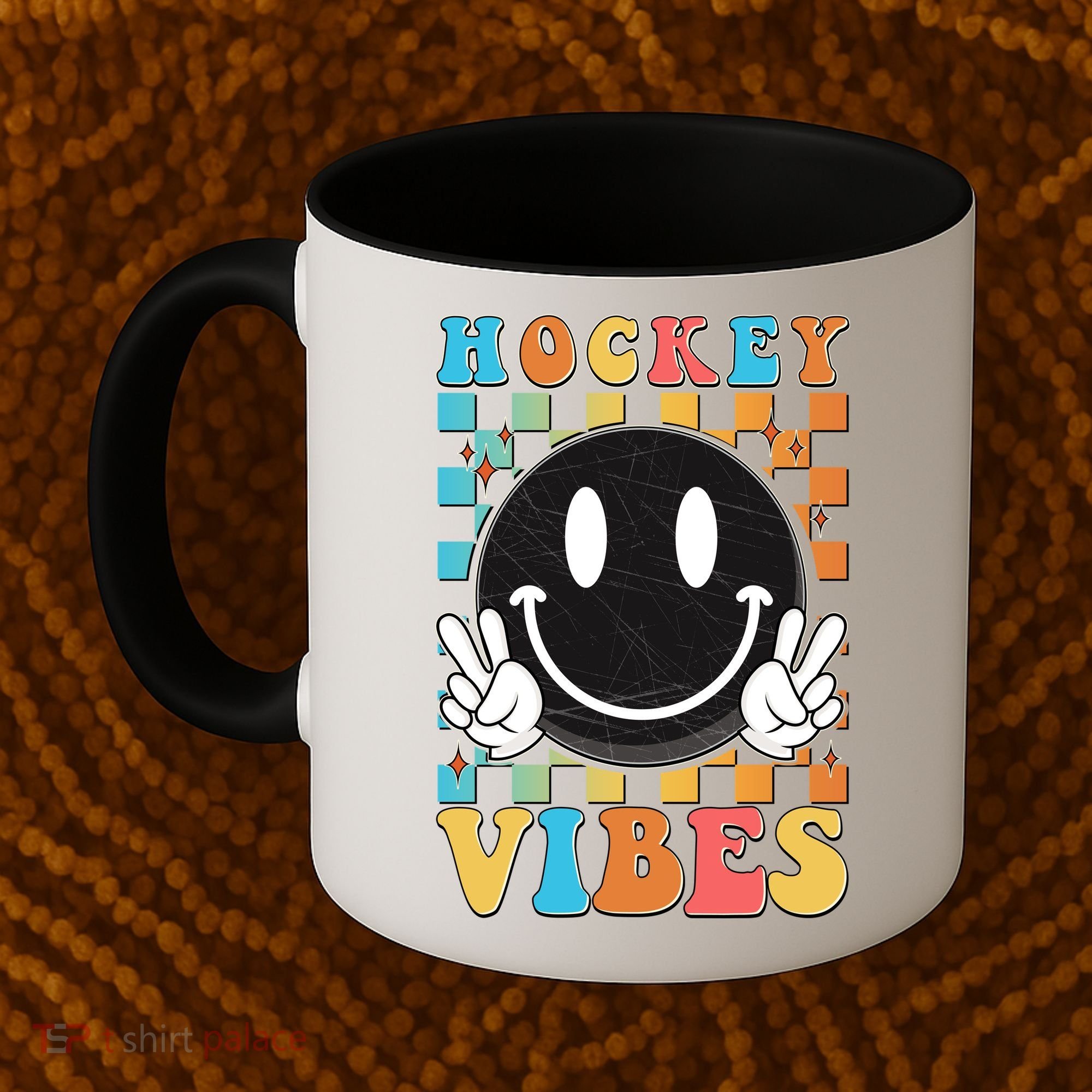 Retro Smiley Emoji Hockey Vibes Coffee Mug