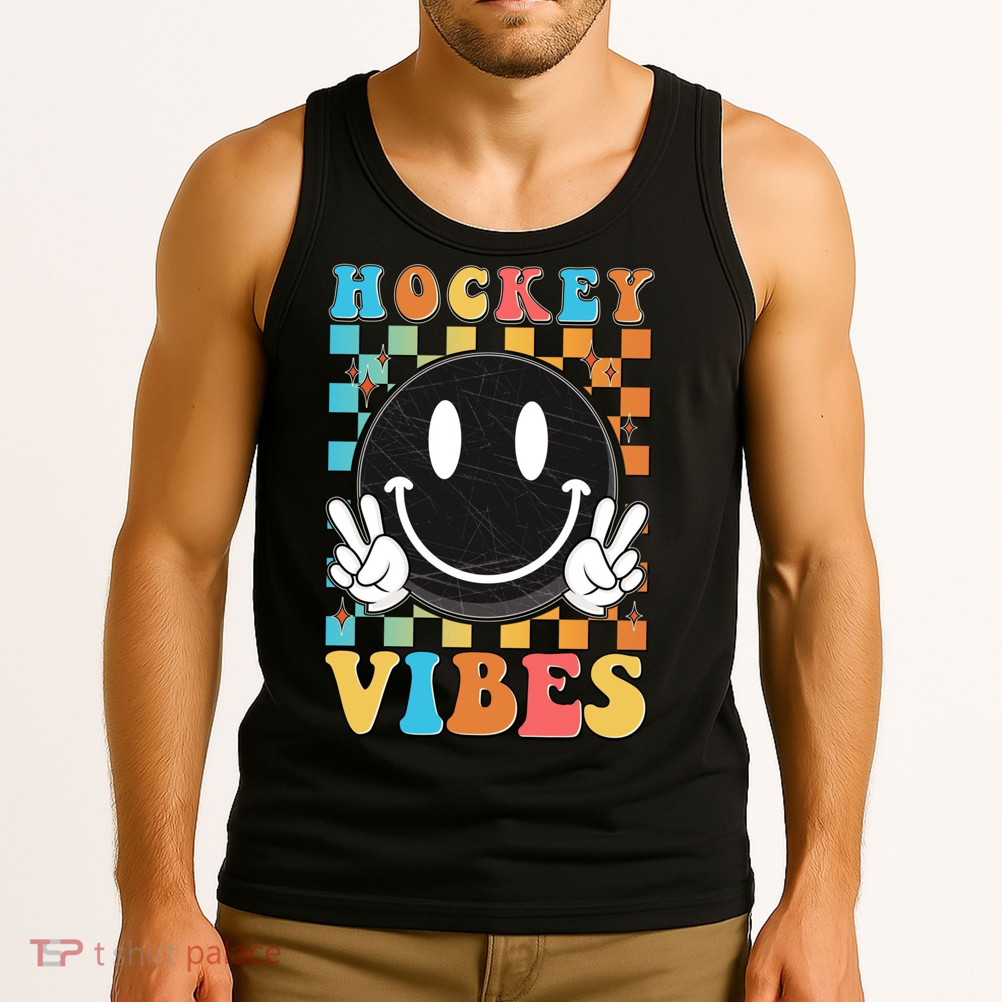 Retro Smiley Emoji Hockey Vibes Tank Top
