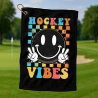 Retro Smiley Emoji Hockey Vibes Golf Towel thumb 1