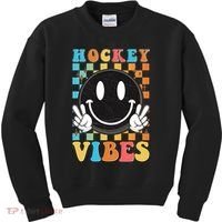 Retro Smiley Emoji Hockey Vibes Kids Sweatshirt thumb 0