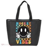Retro Smiley Emoji Hockey Vibes Tote Bag thumb 0
