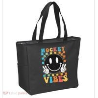 Retro Smiley Emoji Hockey Vibes Tote Bag thumb 2